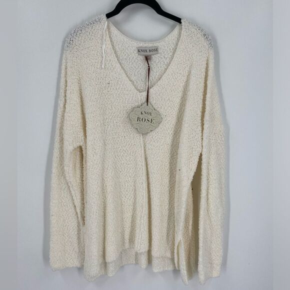 Knox Rose Cream V-Neck Sweater Popcorn Knit Relaxed Fit size XL - Picture 1 of 3